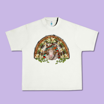 Merino Wool Ram Lily Rainbow Urban Heavy Tee Designed By Barkaloodesign