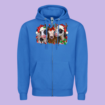 Funny Christmas Heifers Zipper Hoodie Designed By Jasminsmagicworld