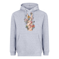 Heather Grey hand peace sign Heavyweight Hoodie - MaliasSmallBusiness