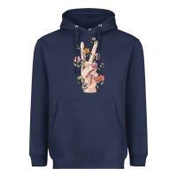 Navy hand peace sign Heavyweight Hoodie - MaliasSmallBusiness
