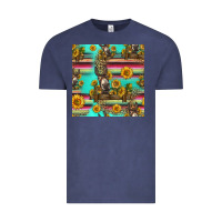 Vintage Denim sunflowers donkey seamless pattern Vintage Tee - HRA Design Shop
