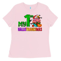 Bubblegum Pink my first hallothanksmas Ladies Tee - AdoDesignShop