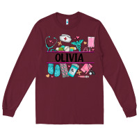 Burgundy nurse elements with costom name Long Sleeve Tee - AdoDesignShop