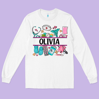 Nurse Elements With Costom Name Long Sleeve Tee Designed By Adodesignshop