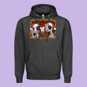 Christmas Heifers Zipper Hoodie Designed By Jasminsmagicworld