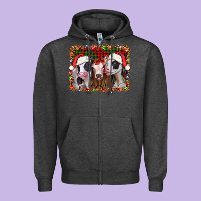 Christmas Heifers Zipper Hoodie Designed By Jasminsmagicworld