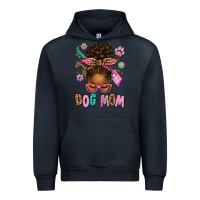 Navy Afro Messy Bun Dog Mom Urban Hoodie - texasbilliewilder