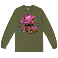 Army Green pink costom name cowgirl hat and roses Long Sleeve Tee - AdoDesignShop