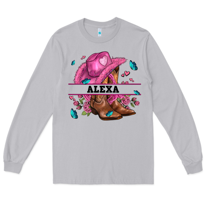 Pink Costom Name Cowgirl Hat And Roses Long Sleeve Tee by AdoDesignShop | Teevron