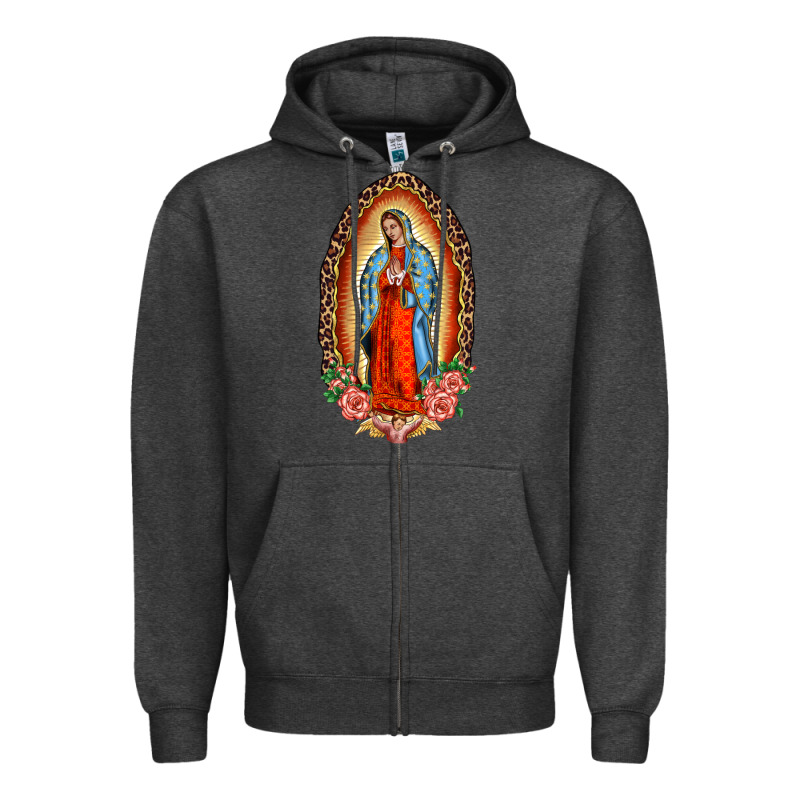 Our Lady Of Guadalupe Leopard And Roses Zipper Hoodie by BarkalooDesign | Teevron