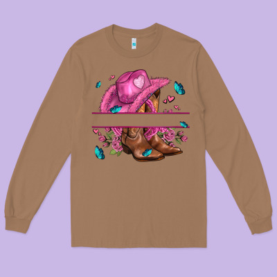 Pink Cowgirl Hat And Roses Long Sleeve Tee Designed By Adodesignshop