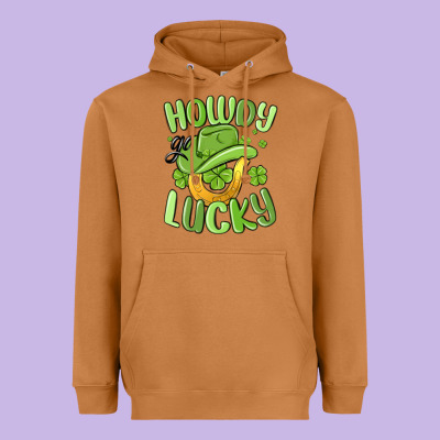 Howdy Go Lucky St Patrics Day Heavyweight Hoodie Designed By Maliassmallbusiness