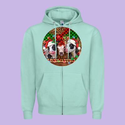 Christmas Heifers Christmas Zipper Hoodie Designed By Jasminsmagicworld
