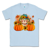 Dusty Blue fall scarecrow with pumpkins Classic Tee - Artiststas
