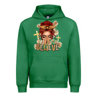 Emerald Red Hair Believe Praying Caucasian Messy Bun Urban Hoodie - texasbilliewilder