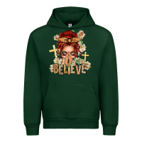 Forest Green Red Hair Believe Praying Caucasian Messy Bun Urban Hoodie - texasbilliewilder