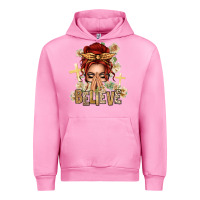 Fuchsia Pink Red Hair Believe Praying Caucasian Messy Bun Urban Hoodie - texasbilliewilder