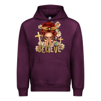 Mauve Wine Red Hair Believe Praying Caucasian Messy Bun Urban Hoodie - texasbilliewilder