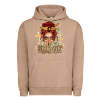 Pigment Burro Red Hair Believe Praying Caucasian Messy Bun Urban Hoodie - texasbilliewilder