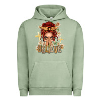 Pigment Oil Green Red Hair Believe Praying Caucasian Messy Bun Urban Hoodie - texasbilliewilder