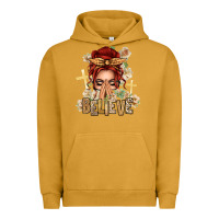 Pigment Peanut Butter Red Hair Believe Praying Caucasian Messy Bun Urban Hoodie - texasbilliewilder