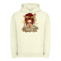 Pigment Pistachio Red Hair Believe Praying Caucasian Messy Bun Urban Hoodie - texasbilliewilder