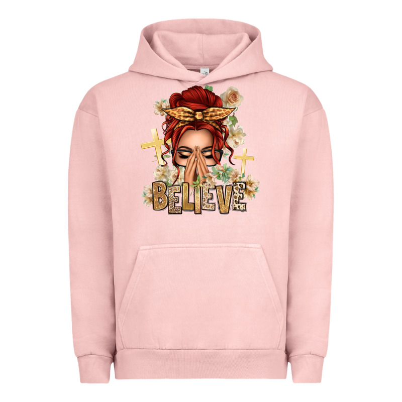 Red Hair Believe Praying Caucasian Messy Bun Urban Hoodie by texasbilliewilder | Teevron