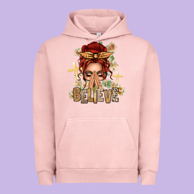 Red Hair Believe Praying Caucasian Messy Bun Urban Hoodie Designed By Texasbilliewilder