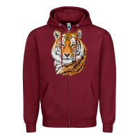Burgundy Tiger Head Zipper Hoodie - LillyAllenDesigns
