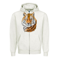 Oatmeal Heather Tiger Head Zipper Hoodie - LillyAllenDesigns
