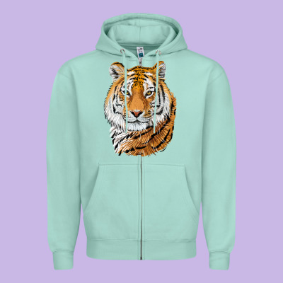 Tiger Head Zipper Hoodie Designed By Lillyallendesigns