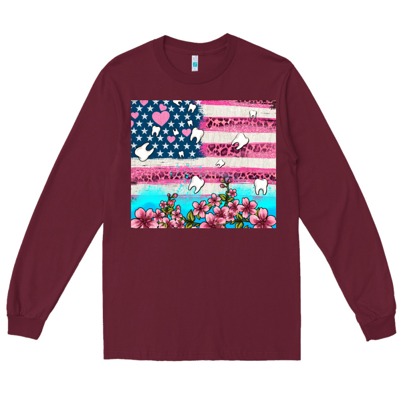 American Flag And Teeth With Flowers Long Sleeve Tee by AdoDesignShop | Teevron