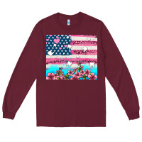 Burgundy american flag and teeth with flowers Long Sleeve Tee - AdoDesignShop