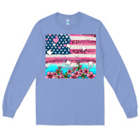 Colony Blue american flag and teeth with flowers Long Sleeve Tee - AdoDesignShop