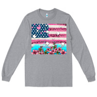 Heather Grey american flag and teeth with flowers Long Sleeve Tee - AdoDesignShop