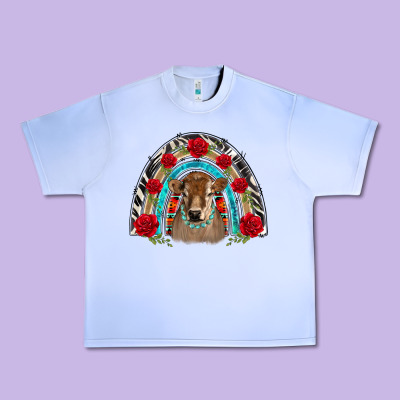 Brown Baby Cow Floral Rose Rainbow Urban Heavy Tee Designed By Barkaloodesign