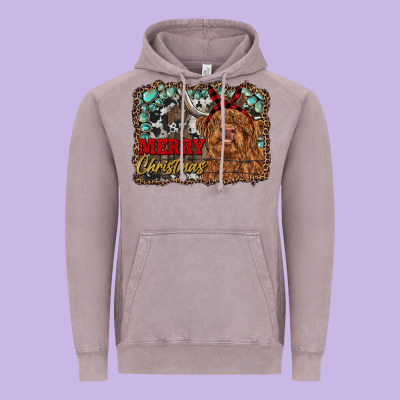 Merry Christmas Highland Cow Vintage Hoodie Designed By Ranaportraitstore