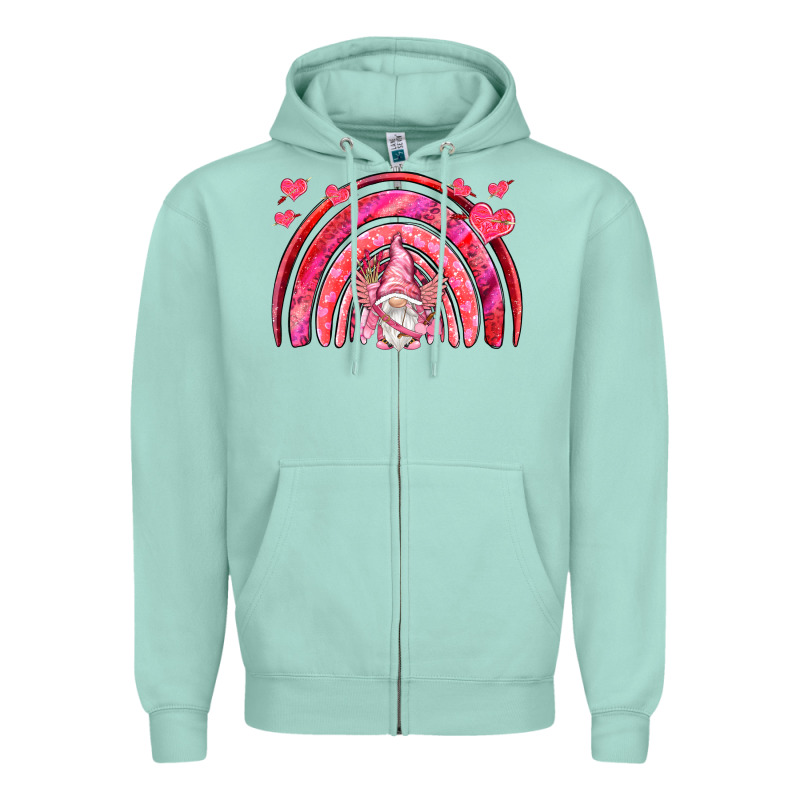 Valentines Day Rainbow With Cupid Gnome Zipper Hoodie by NancyCooperArtShop | Teevron