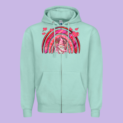 Valentines Day Rainbow With Cupid Gnome Zipper Hoodie Designed By Nancycooperartshop