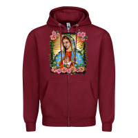 Burgundy lady of guadalupe portrait Zipper Hoodie - BarkalooDesign