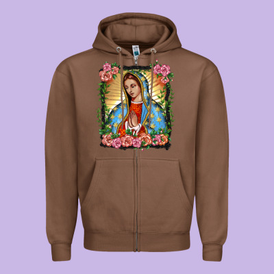 Lady Of Guadalupe Portrait Zipper Hoodie Designed By Barkaloodesign