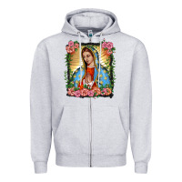 Heather Grey lady of guadalupe portrait Zipper Hoodie - BarkalooDesign