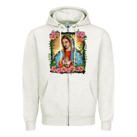 Oatmeal Heather lady of guadalupe portrait Zipper Hoodie - BarkalooDesign