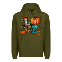 Army Green Fall Autumn Leopard Love Pumpkin Premium Hoodie - LillyAllenDesigns