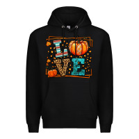 Black Fall Autumn Leopard Love Pumpkin Premium Hoodie - LillyAllenDesigns