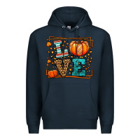 Navy Fall Autumn Leopard Love Pumpkin Premium Hoodie - LillyAllenDesigns