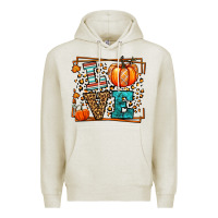 Oatmeal Heather Fall Autumn Leopard Love Pumpkin Premium Hoodie - LillyAllenDesigns