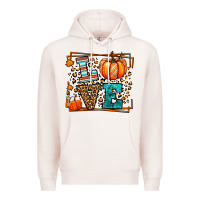 Pale Pink Fall Autumn Leopard Love Pumpkin Premium Hoodie - LillyAllenDesigns
