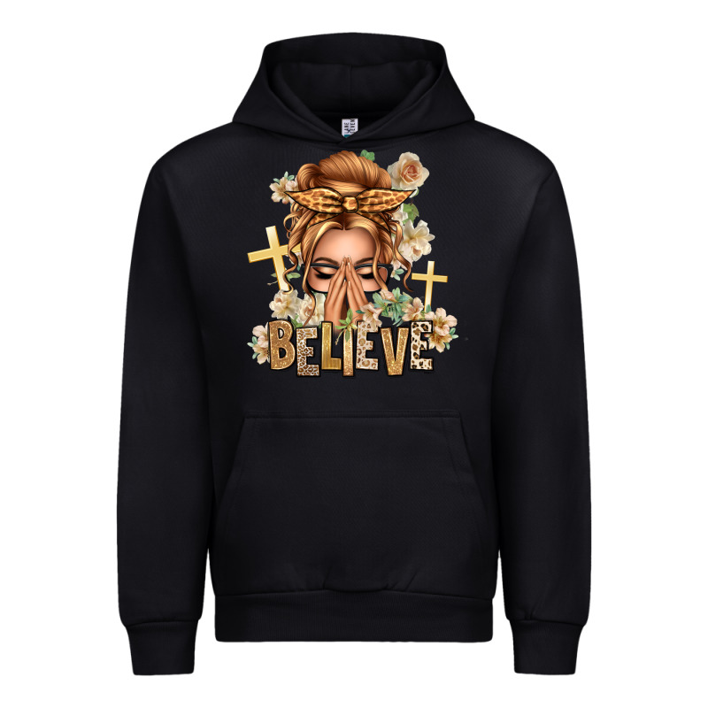 Blonde Hair Believe Praying Caucasian Messy Bun Urban Hoodie by texasbilliewilder | Teevron