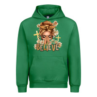 Emerald Blonde Hair Believe Praying Caucasian Messy Bun Urban Hoodie - texasbilliewilder